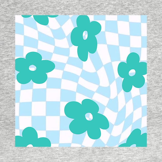 groovy pinterest checkered abstract blue flower print by SunwaveStickers